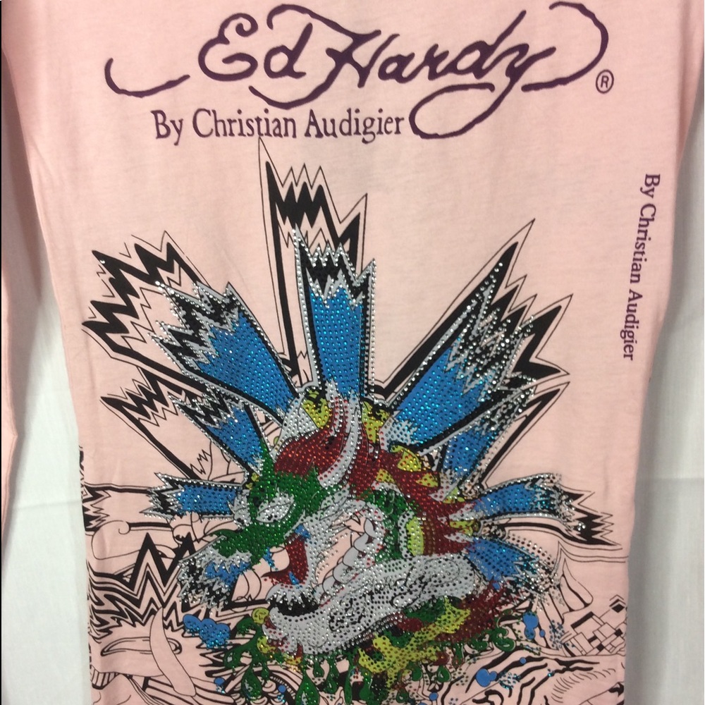NWT Ed Hardy Women's Pink Long Sleeve Shirt Sz S - Picture 5 of 5